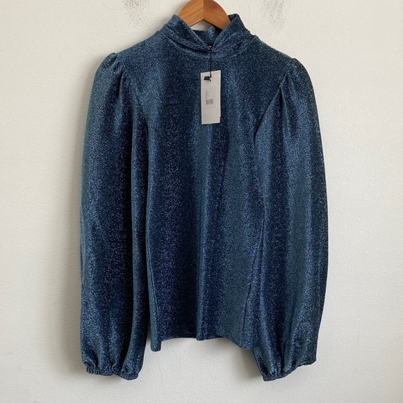 Ganni Tops - Ganni Metallic‎ Blue Blouse Size 4
